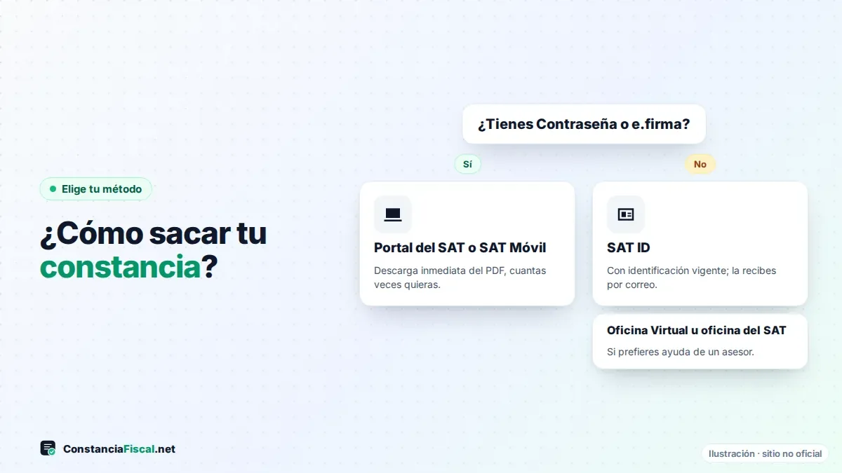 Diagrama para elegir el método para sacar la Constancia de Situación Fiscal según tengas Contraseña o e.firma