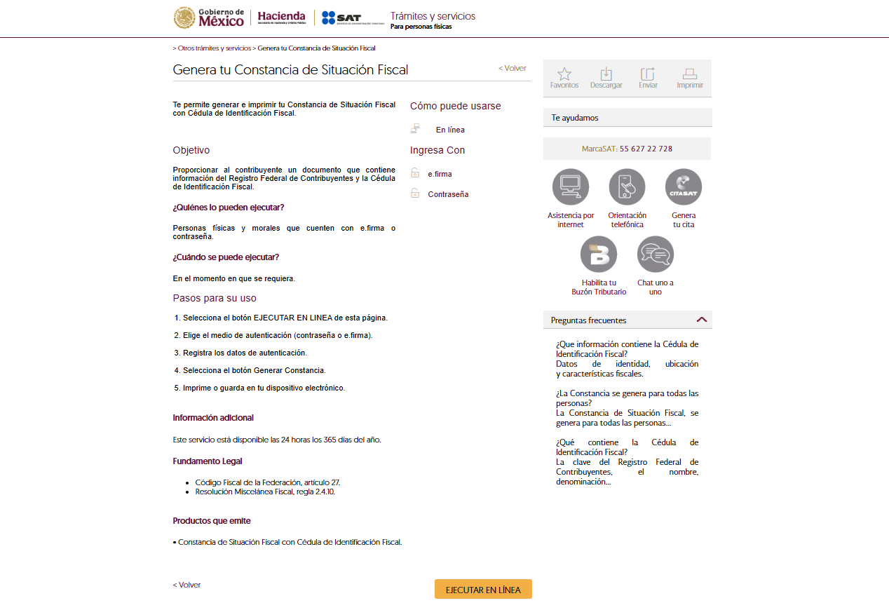 Vista previa de la constancia con botón de descarga en el Portal del SAT