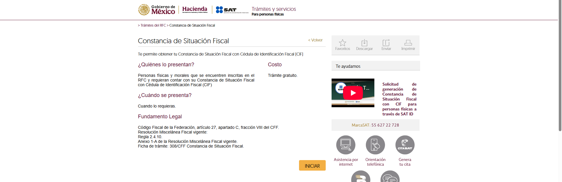 Menú de trámites con la opción Constancia de Situación Fiscal resaltada